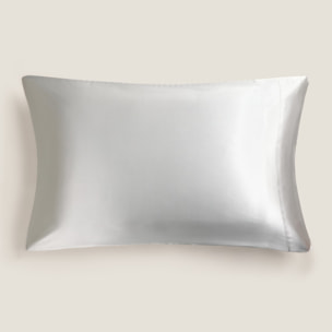 Funda de almohada seda y algodón satén 300 hilos Silkcot color gris plata Seda