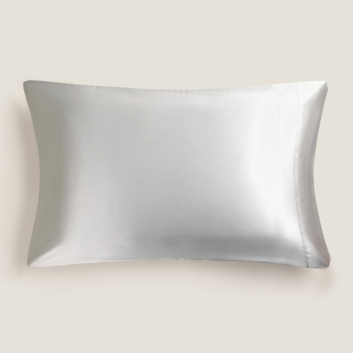 Funda de almohada seda y algodón satén 300 hilos Silkcot color gris plata Seda
