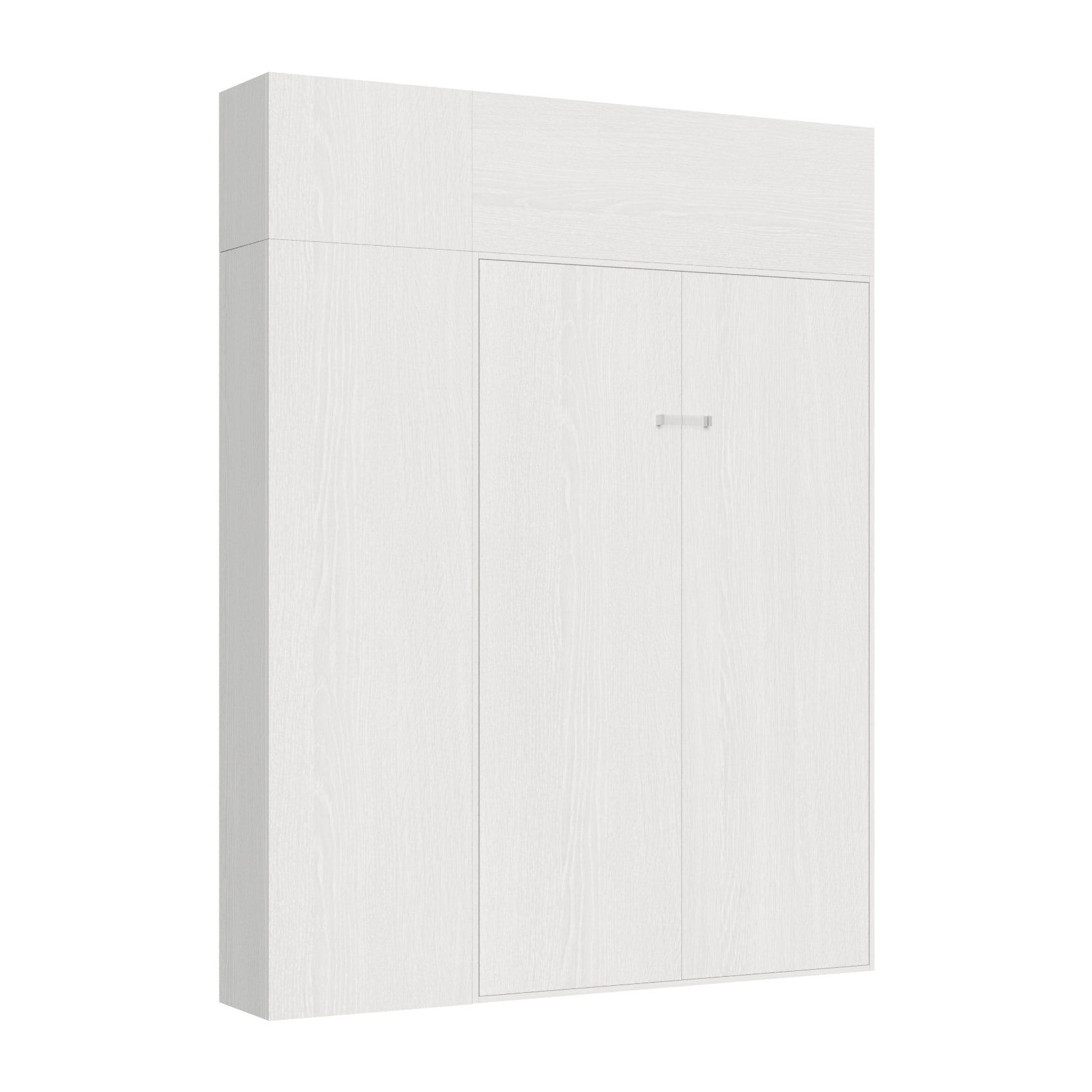 Armoire Lit escamotable vertical double 140 KENTARO Frêne Blanc avec colonne de rangement et deux éléments hauts