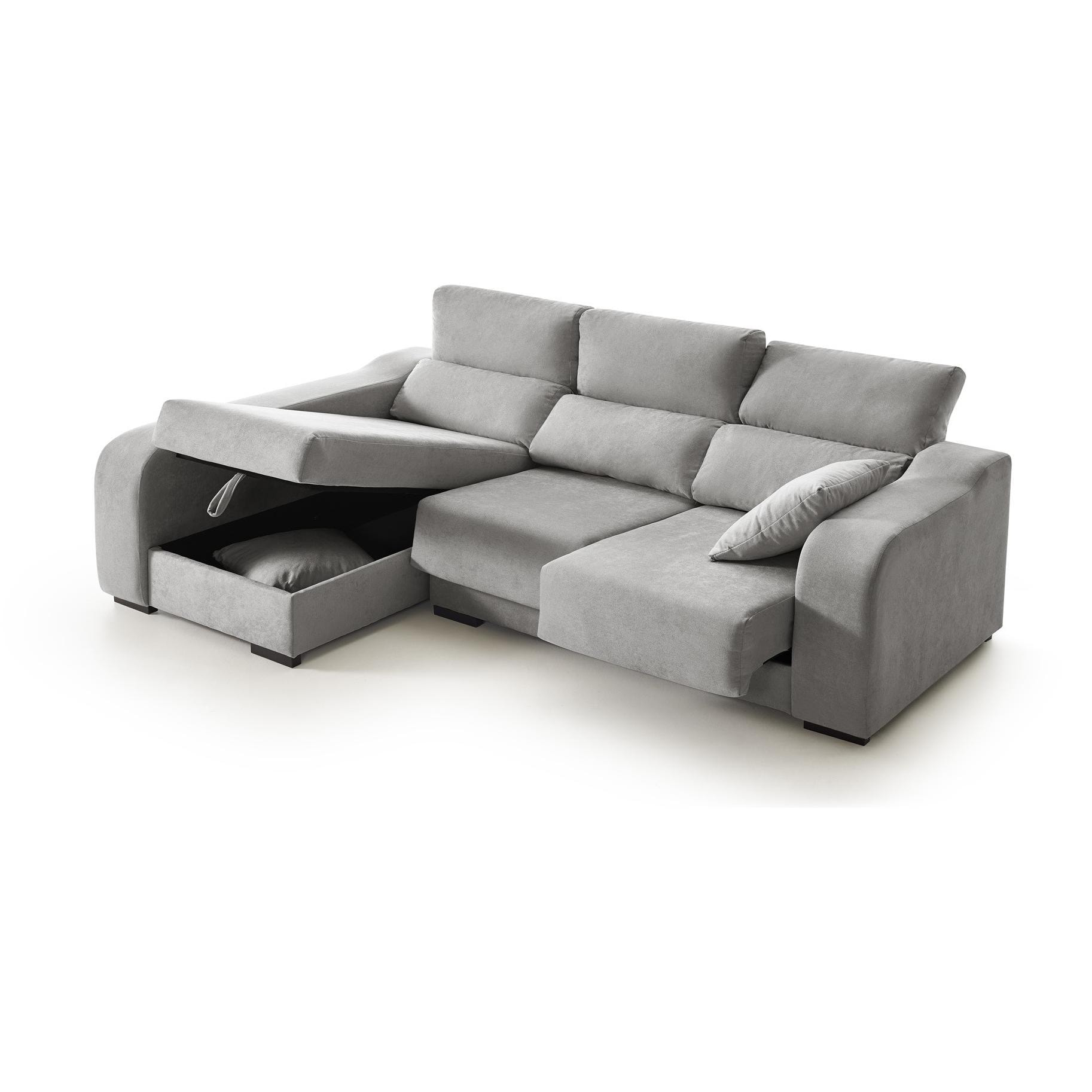 Sofá Chaiselongue Zafiro 3 Plazas Tela Antimanchas Izquierda Color Gris