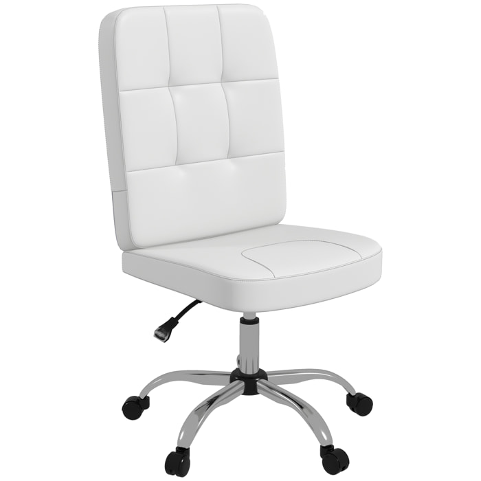 Silla de Oficina sin Brazos Silla de Escritorio Giratorio de Piel Sintética con Altura Ajustable Estilo Moderno Carga 120 kg 45x59x90-100 cm Blanco