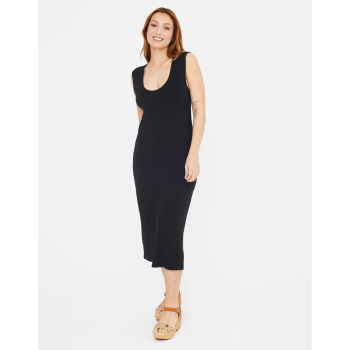 Vestido Midi Largo Cuello Redondo Negro - Desita