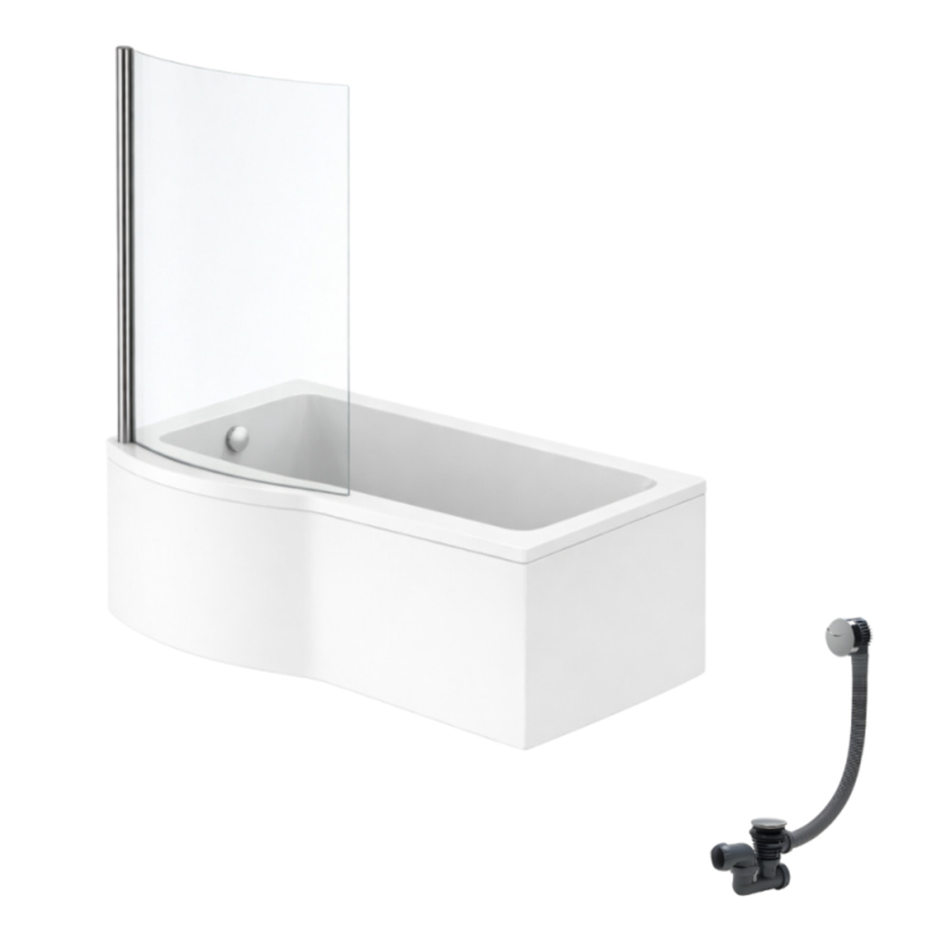Pack baignoire bain douche 150 x 80 cm gauche Connect Air + tablier + pare bain fixe + vidage Chromé