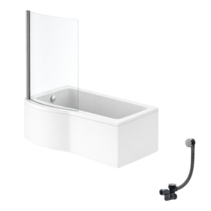 Pack baignoire bain douche 150 x 80 cm gauche Connect Air + tablier + pare bain fixe + vidage Chromé
