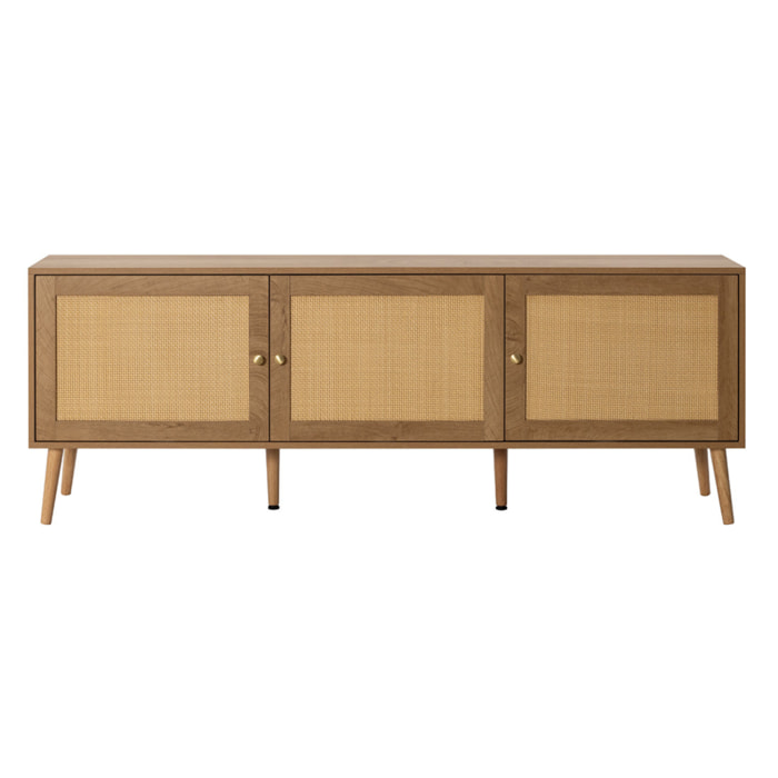 Goto - meuble tv - effet bois et cannage - 3 portes - 167 cm - Bois