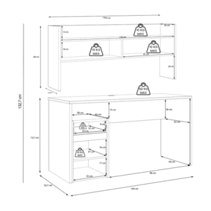 Bureau et sur-meuble de bureau effet bois et gris foncé - L140 CM - KIARA