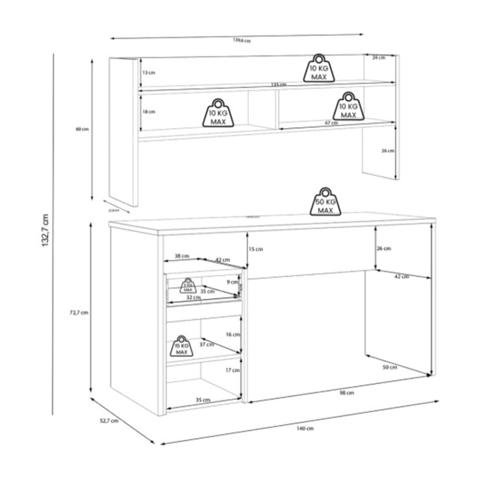 Bureau et sur-meuble de bureau effet bois et gris foncé - L140 CM - KIARA