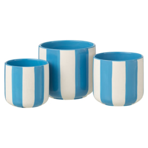 J-Line Cache-pot Ligné - céramique - bleu/blanc - large