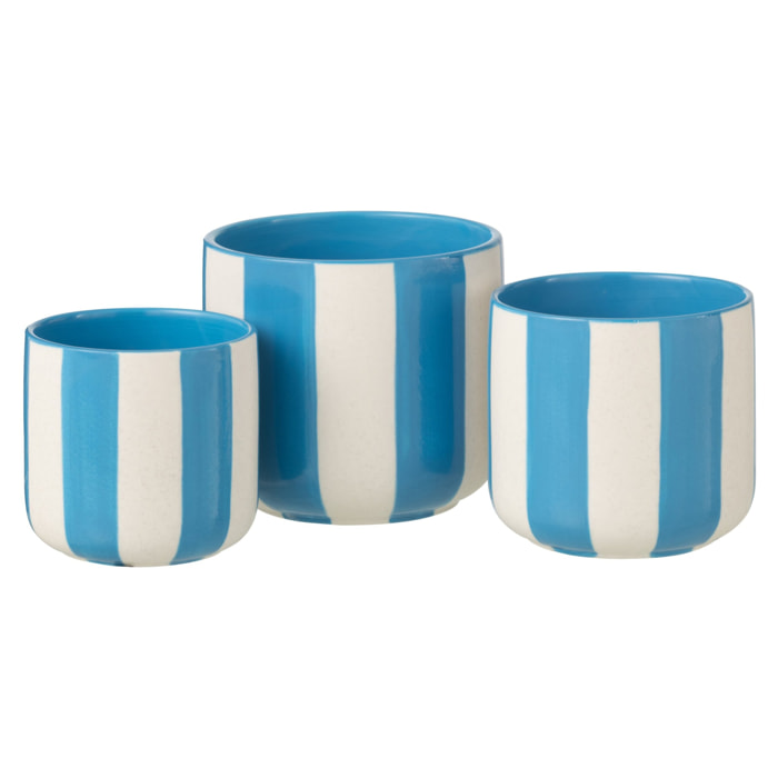 J-Line Cache-pot Ligné - céramique - bleu/blanc - large