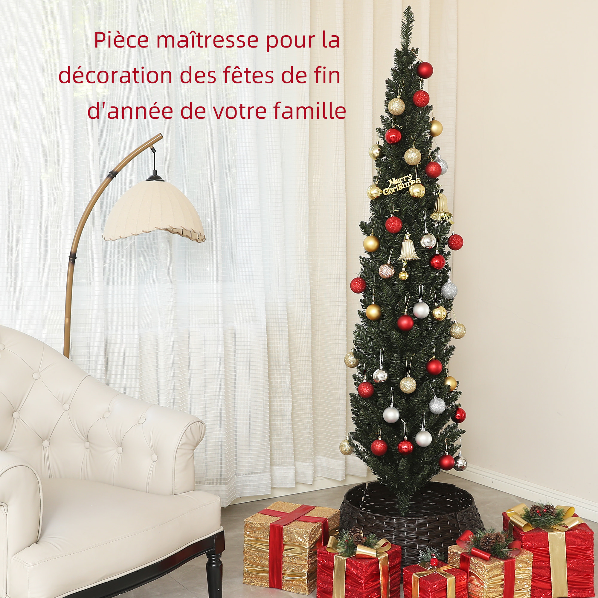 Sapin de Noël artificiel mince H.195 cm 390 branches vert foncé