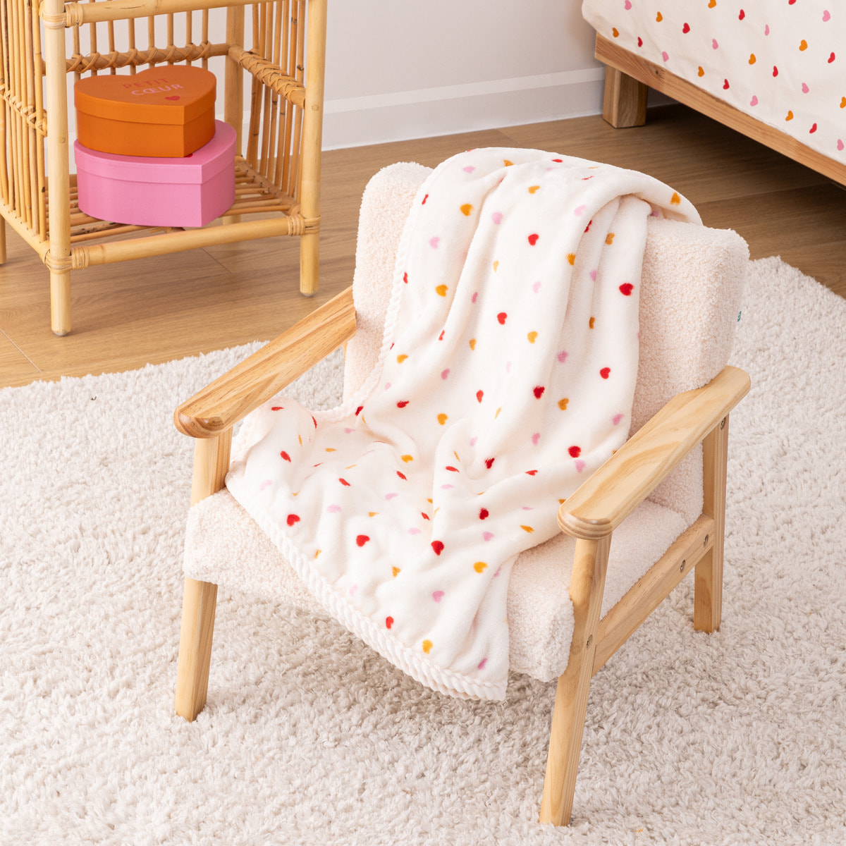 Plaid flanelle enfant Amour beige 75x100cm