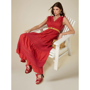 Oltre - Long dress with lace inserts - Rojo