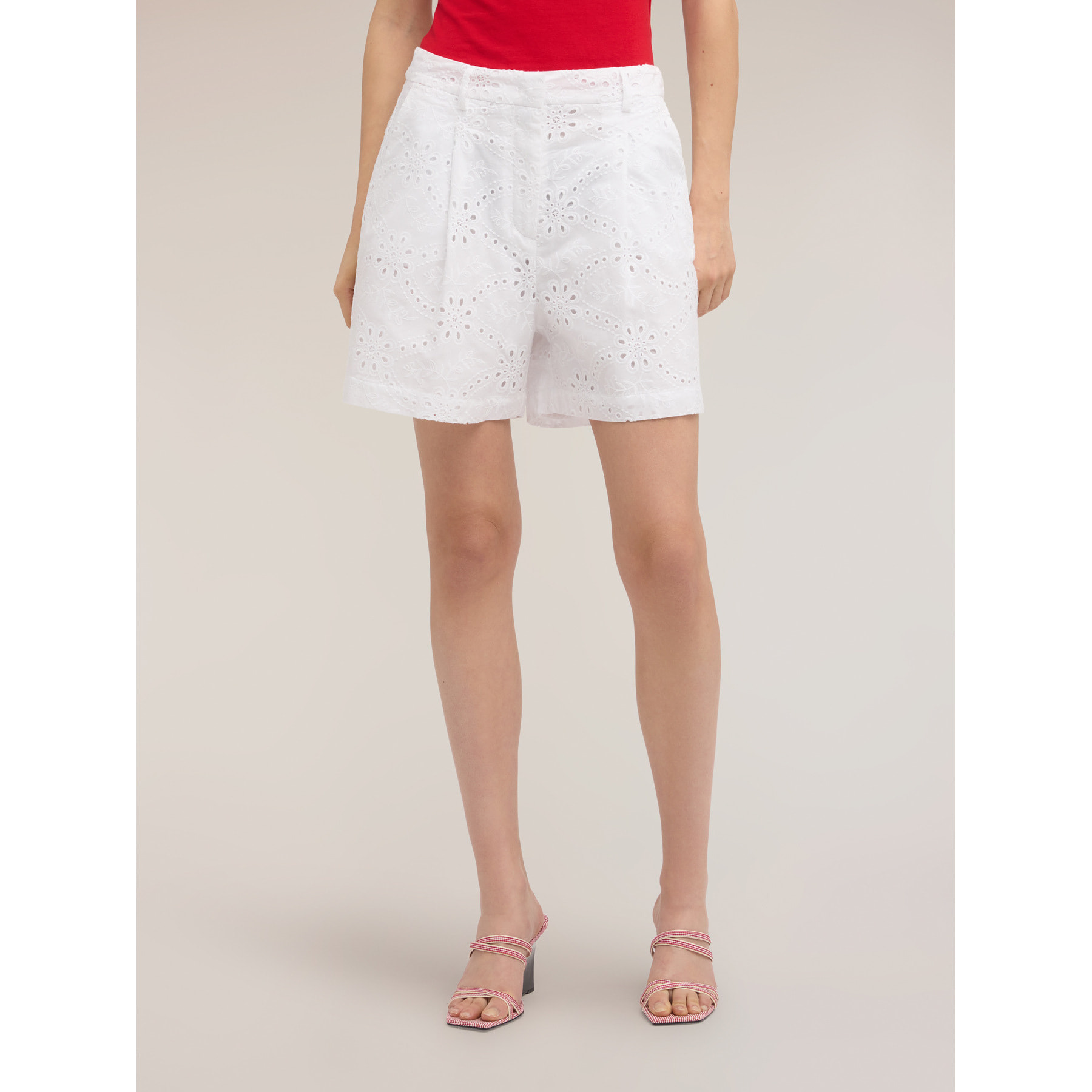 Motivi - Shorts de talle alto en sangallo - Blanco