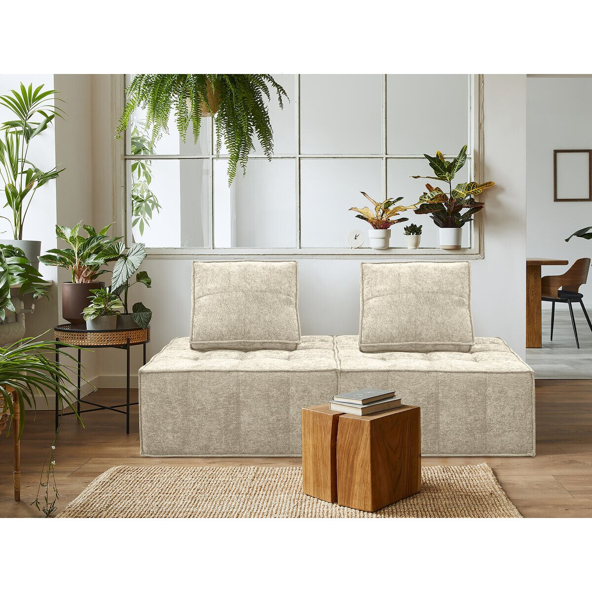 Lot de 2 chauffeuses pour canapé modulables en tissu texturé "Velluto" - Beige