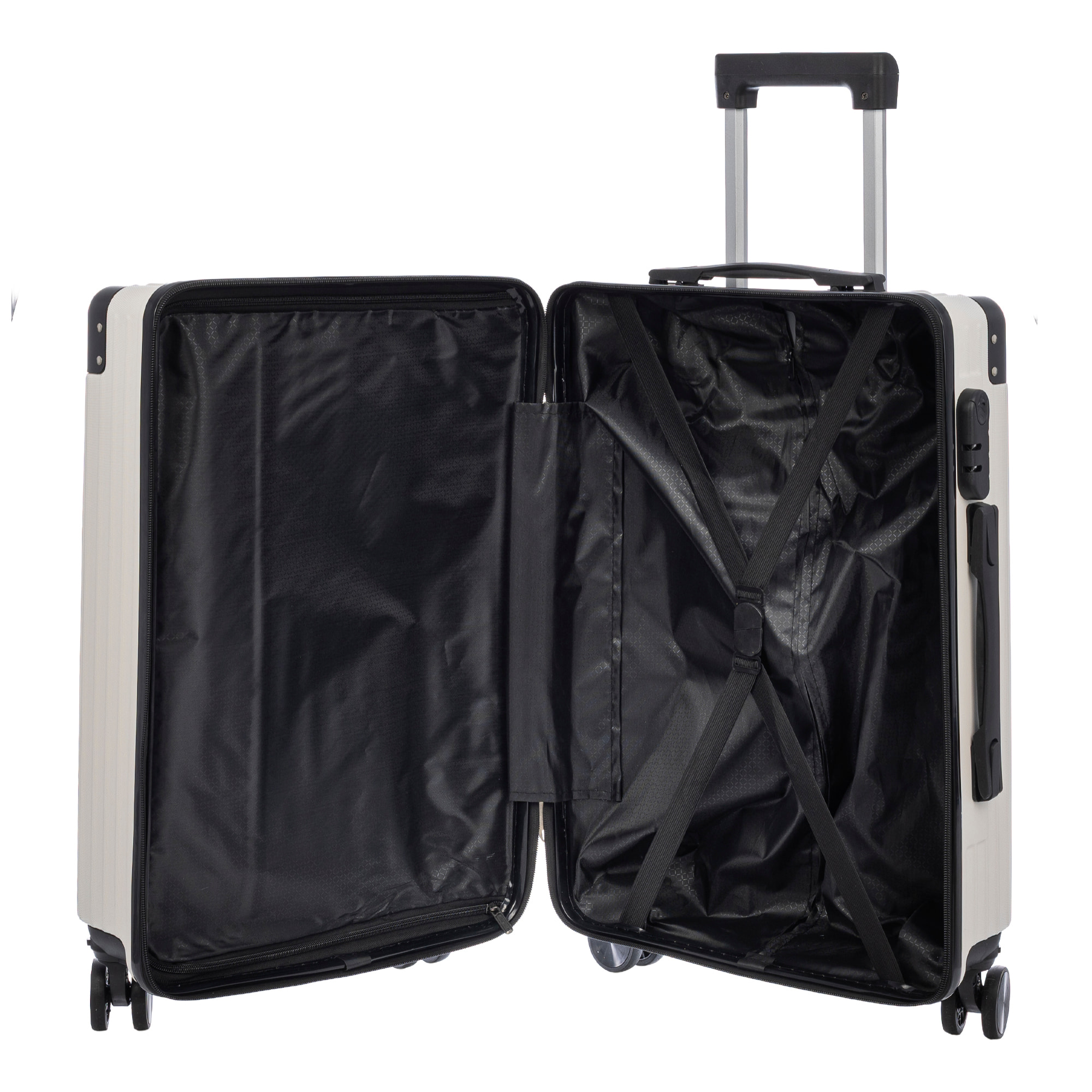 Juego de 3 maletas Trolley, en material ligero ABS de alta resistencia con esquinas reforzadas. Cerradura numérica y 4 ruedas dobles extraíbles y giratorias 360°.