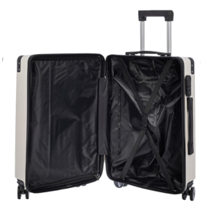 Juego de 3 maletas Trolley, en material ligero ABS de alta resistencia con esquinas reforzadas. Cerradura numérica y 4 ruedas dobles extraíbles y giratorias 360°.