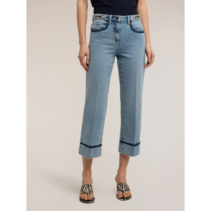 Motivi - Jeans cropped wide fit con catena - Azzurro
