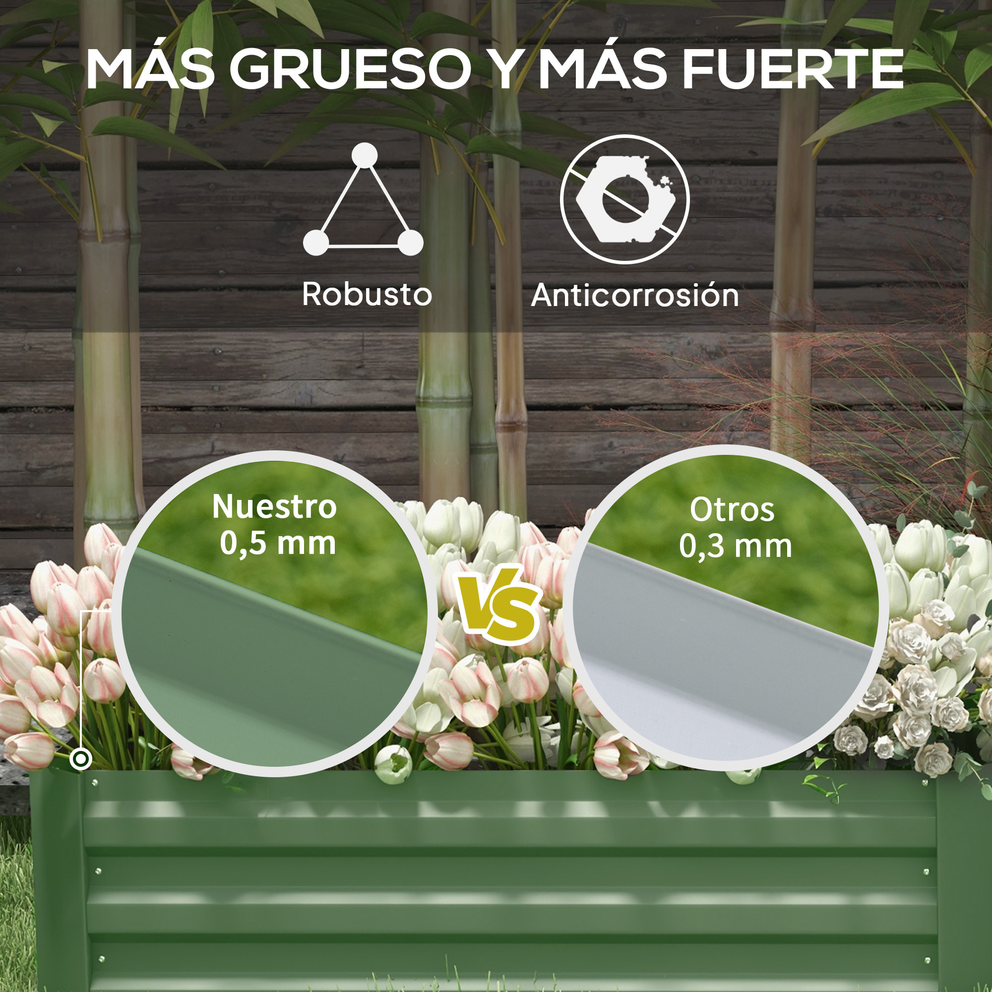 Juego de 2 Jardineras Exterior Grandes de Acero Galvanizado, Huertos Urbanos, Maceteros Exterior Elevados para Plantas, Flores, Terraza, Resistente a la Intemperie, 100x50x30 cm, Verde