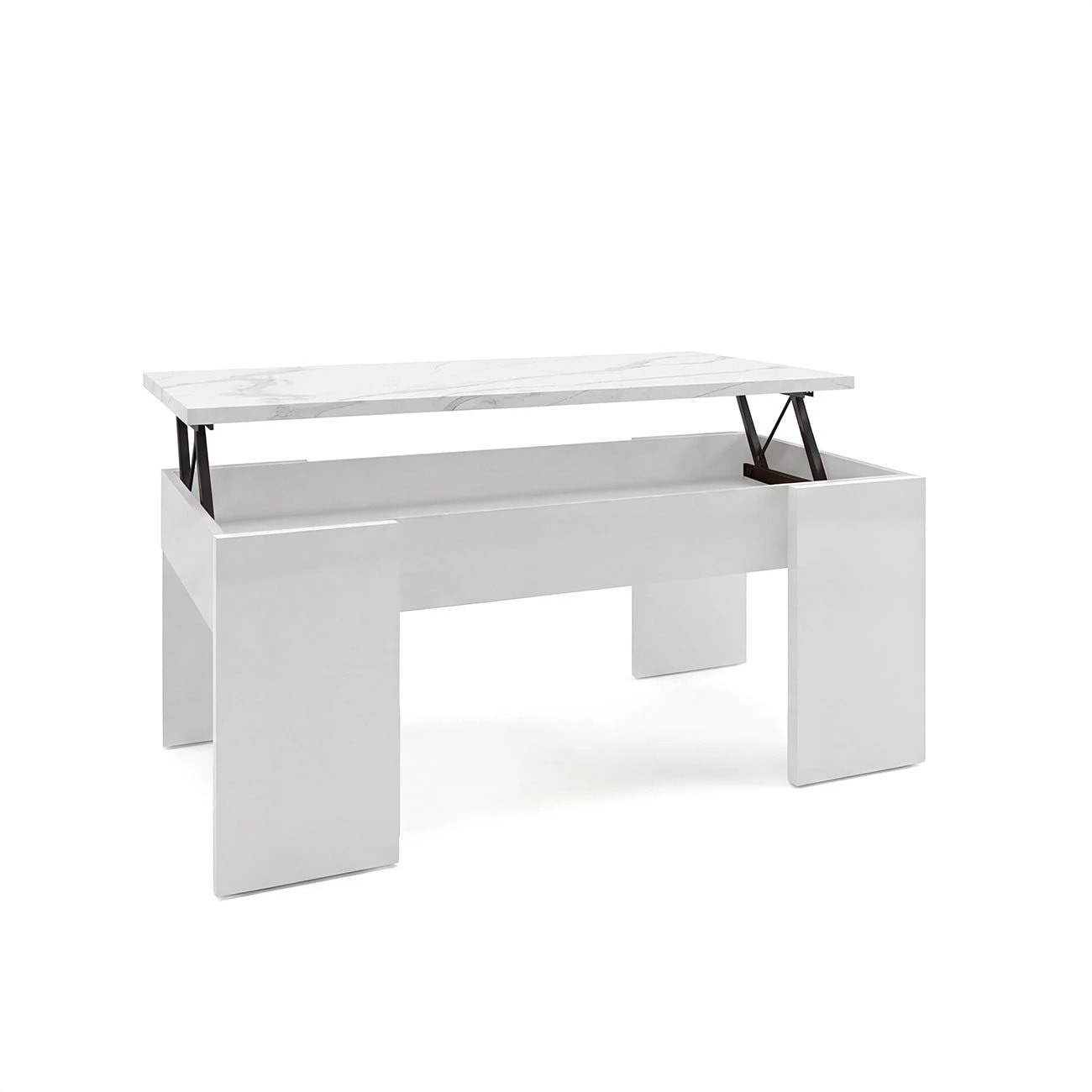 Mesa de centro elevable con almacenaje en blanco artik y efecto mármol blanco mate 100x45-56 cm Vita Blanco Artik (Blanco Mate) - Mármol Blanco Mate