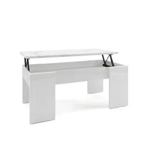 Mesa de centro elevable con almacenaje en blanco artik y efecto mármol blanco mate 100x45-56 cm Vita Blanco Artik (Blanco Mate) - Mármol Blanco Mate