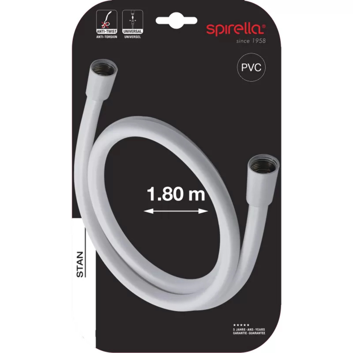 Flexible de douche PVC anti-torsion – 1,80 m – Connexion universelle F 1/2 – ACS