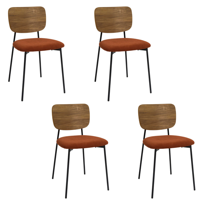Lot de 4 Chaises - HOME DECO FACTORY - Jules - Côtele - Rouge