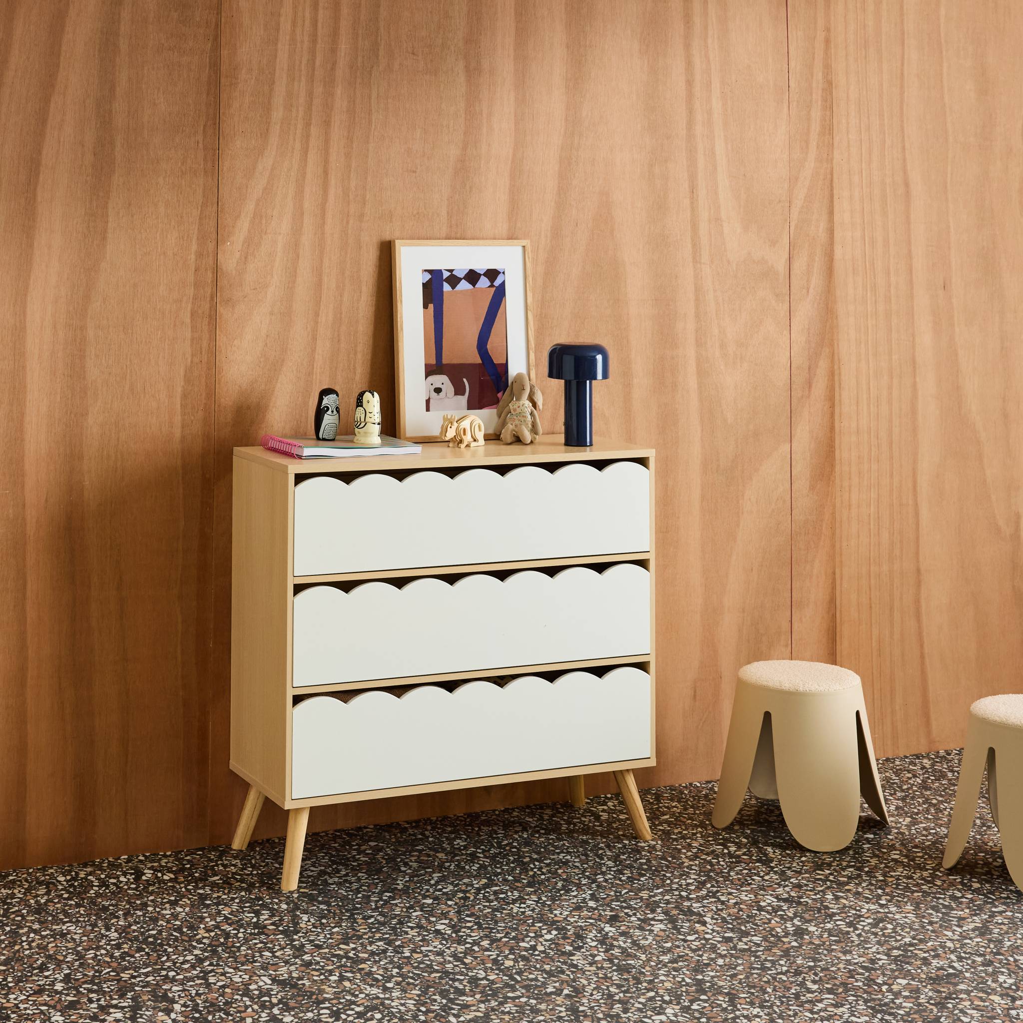 Commode enfant décor bois 3 tiroirs AZUR
