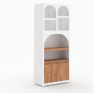 Bibliothèque en plâtre blanc cassé et bois d'acacia - Fira