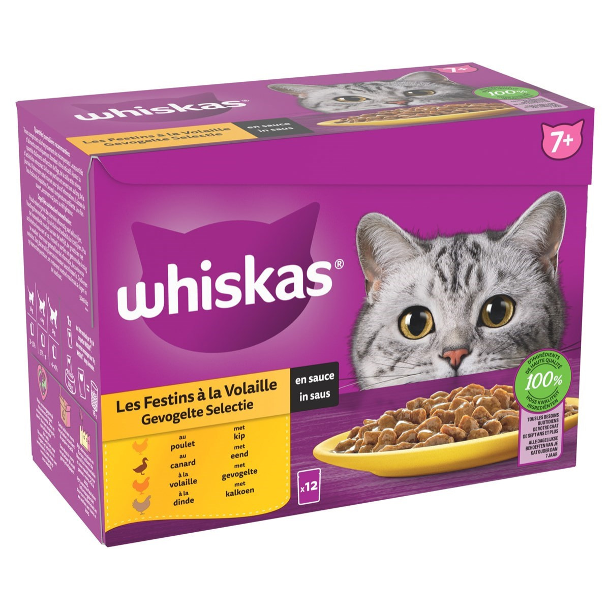 WHISKAS SENIOR 72 Sachets fraîcheur en sauce 4 variétés pour chat 85g (6x12)