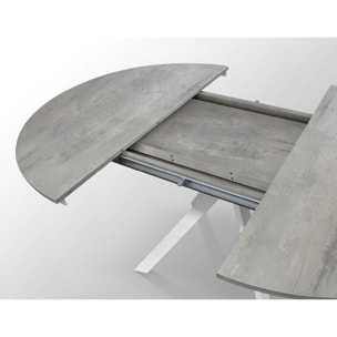 Tavolo rotondo PANTELLERIA in legno effetto grigio cemento con gambe incrociate in metallo bianco, allungabile ⌀120 cm - ⌀170 cm