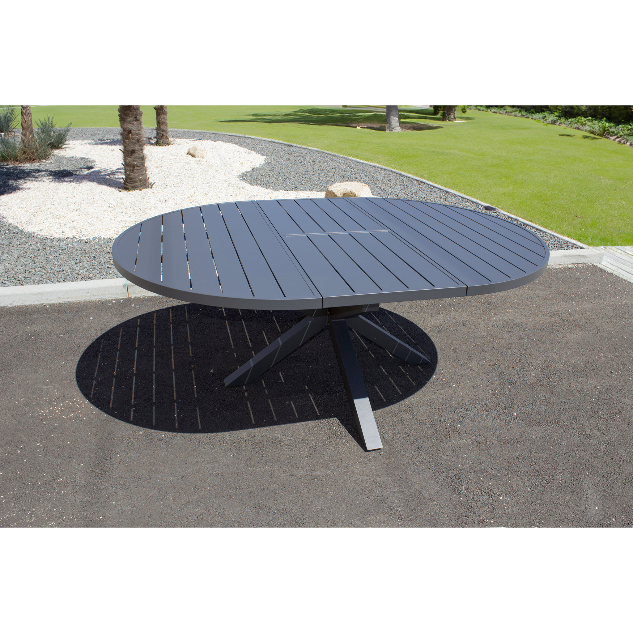 PELOSA - Ensemble repas 8 places en aluminium anthracite avec rallonge papillon