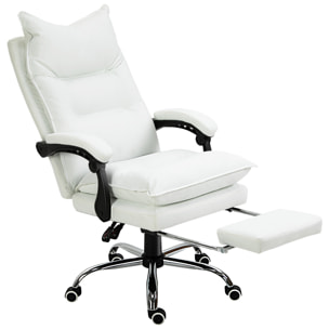 Fauteuil de bureau direction hauteur réglable dossier inclinable repose-pied intégré revêtement synthétique blanc