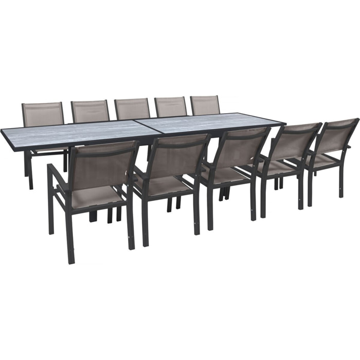 Salon de jardin repas extensible "Lagos" - 200/320 x 105 x 76 cm - Taupe - 10 places