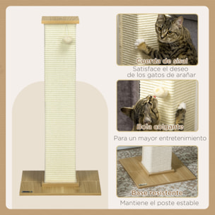 Poste Rascador para Gatos con Poste de Sisal y Bola Colgante 38x38x80 cm Roble