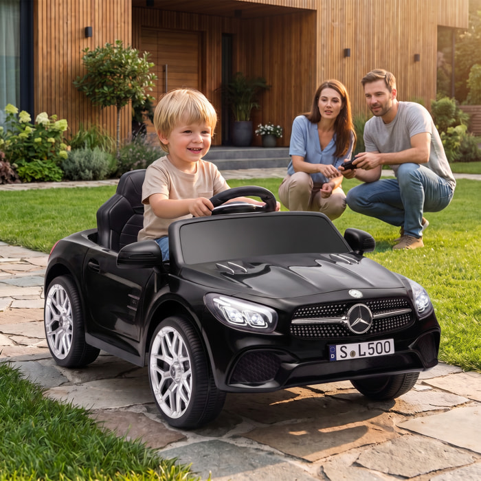 Coche Eléctrico para Niños Mercedes-Benz SL500 Coche de Batería Litio 12V con Mando a Distancia 2,4 G 2 Motores Suspensión Arranque Suave Luces Música Claxon Bluetooth 3-5 Años 3-5 km/h Negro