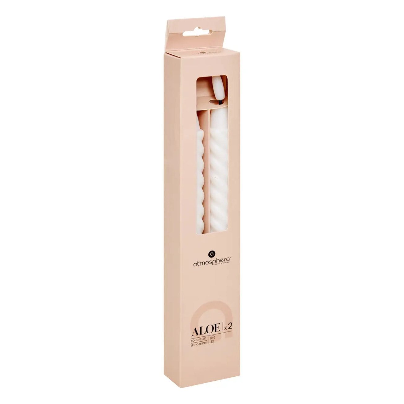 Lot de 2 bougies bâton LED twist Aloe H.22cm blanc