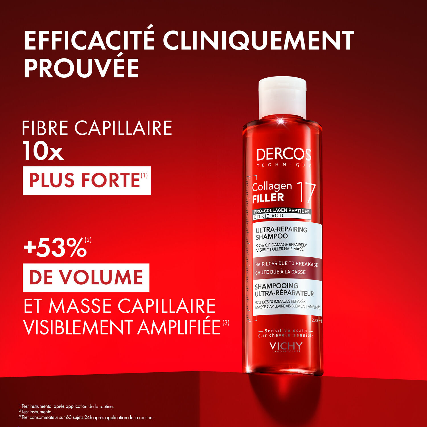 Dercos Collagen Filler - Shampoing Fortifiant Réparateur Intense Anti-Casse