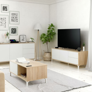 Mueble TV Brooklyn Blanco Artik (Blanco Mate) - Roble Canadian