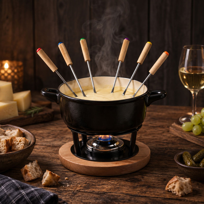 6 fourchettes à fondue en acier inoxydable et bois MONTAGNE