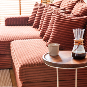 KENDARI Canapé d'angle 2/3 places assise profonde en velours côtelé terracotta