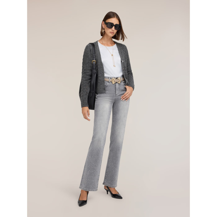Motivi - Jeans wide con applicazioni di strass - Grigio