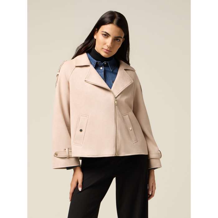 Oltre - Chaqueta corta con cremallera asimétrica - Beige