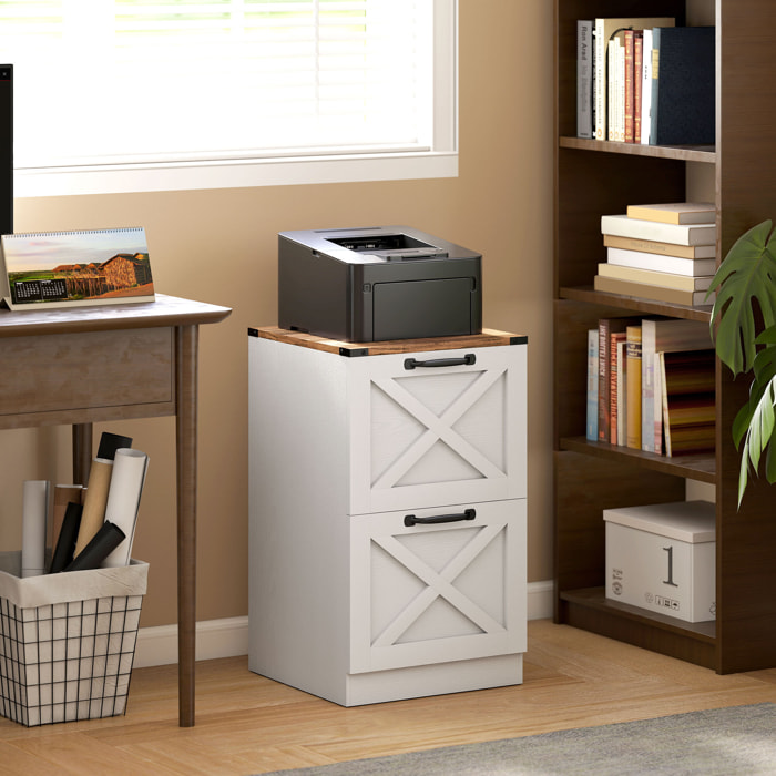 Cajonera Escritorio con 2 Cajones, Cajonera de Oficina, Mueble Archivador, Soporte para Impresora, con Riel Colgante para A4 y Carta, 40x40x71 cm, Blanco
