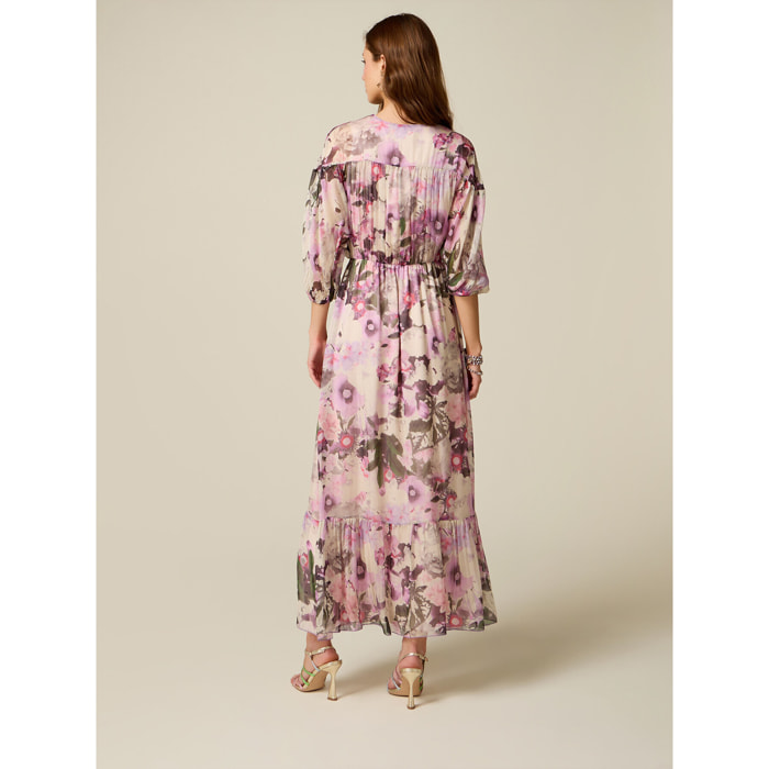 Oltre - Vestido largo en voile mezcla de seda estampado - Rosa