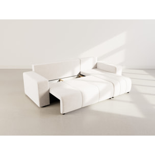 Nicole - canapé d'angle réversible 4 places convertible avec coffre en tissu - Beige