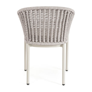 Set di 4 sedie con braccioli ORIO in corda tortora e alluminio beige, impilabili