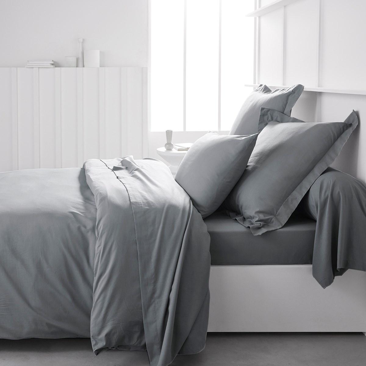 Housse de couette 2 personnes uni coton ORGANIC gris