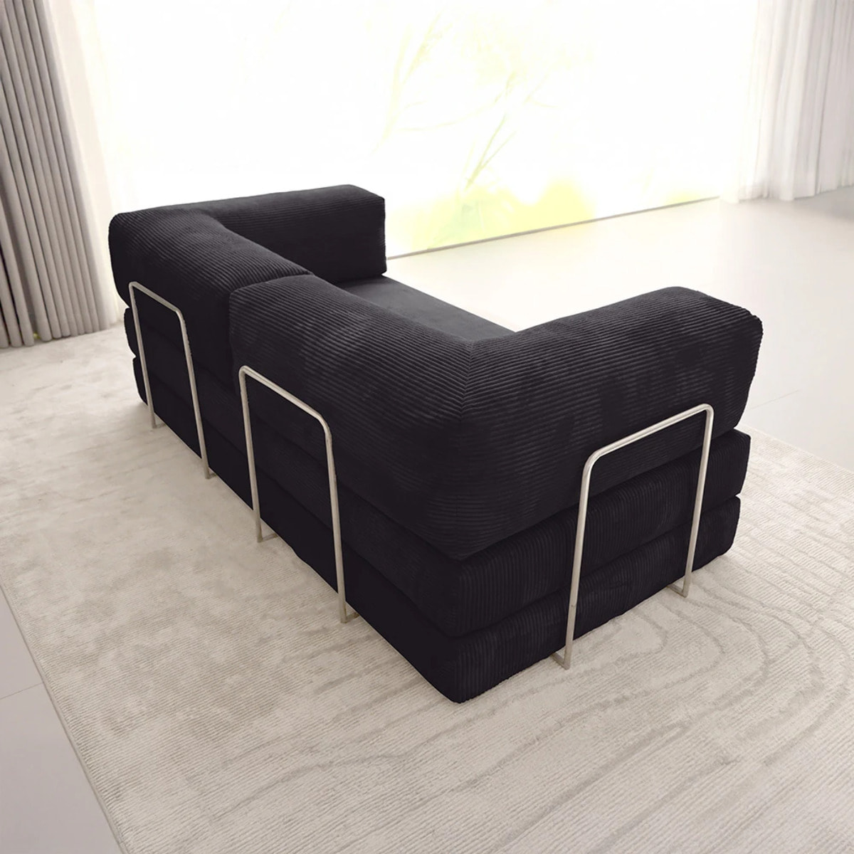 TRENDY - Canapé compressé 3 places modulable en velours côtelé anthracite