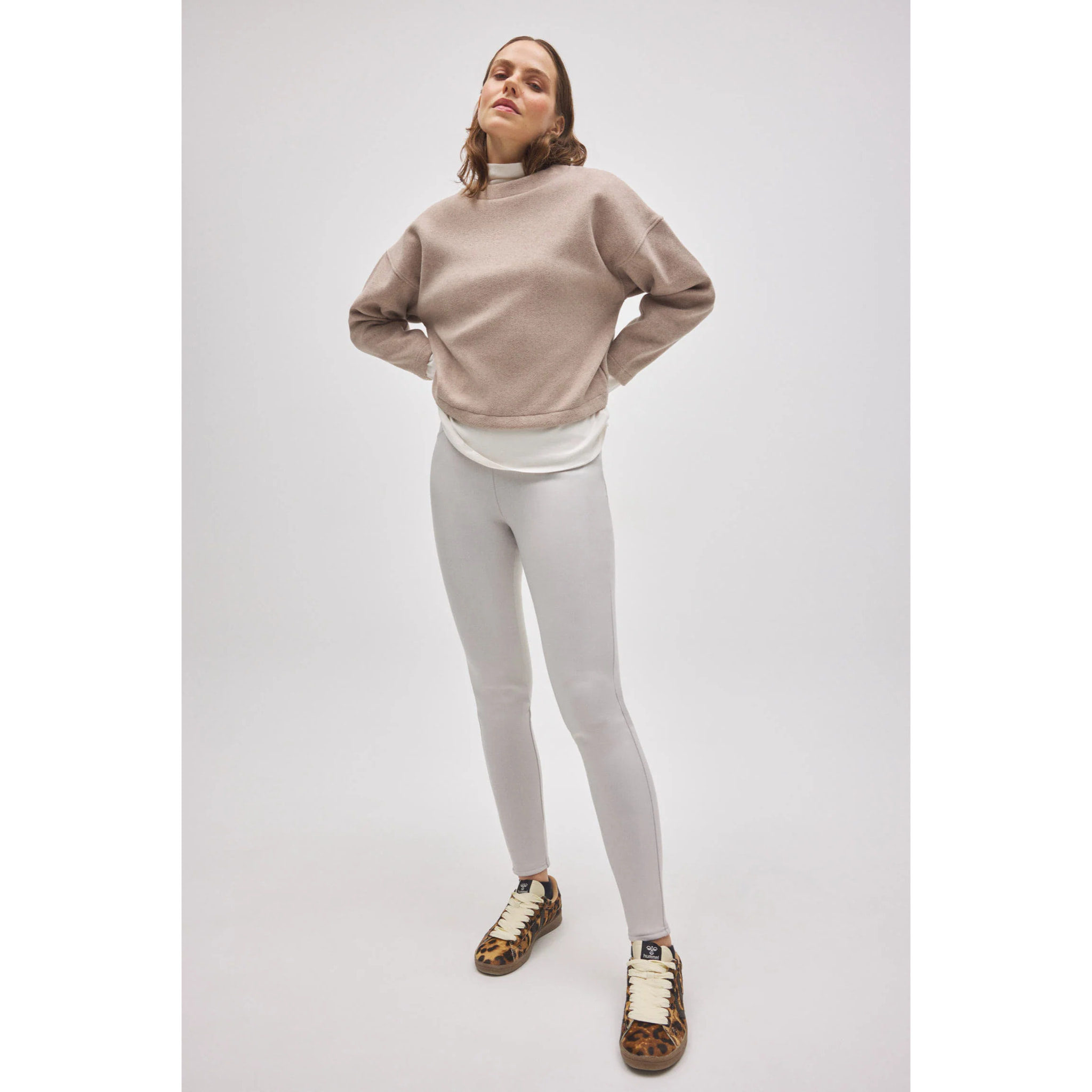 Pantaloni termici skinny elasticizzati effetto pelle color avorio