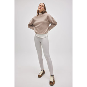 Pantaloni termici skinny elasticizzati effetto pelle color avorio